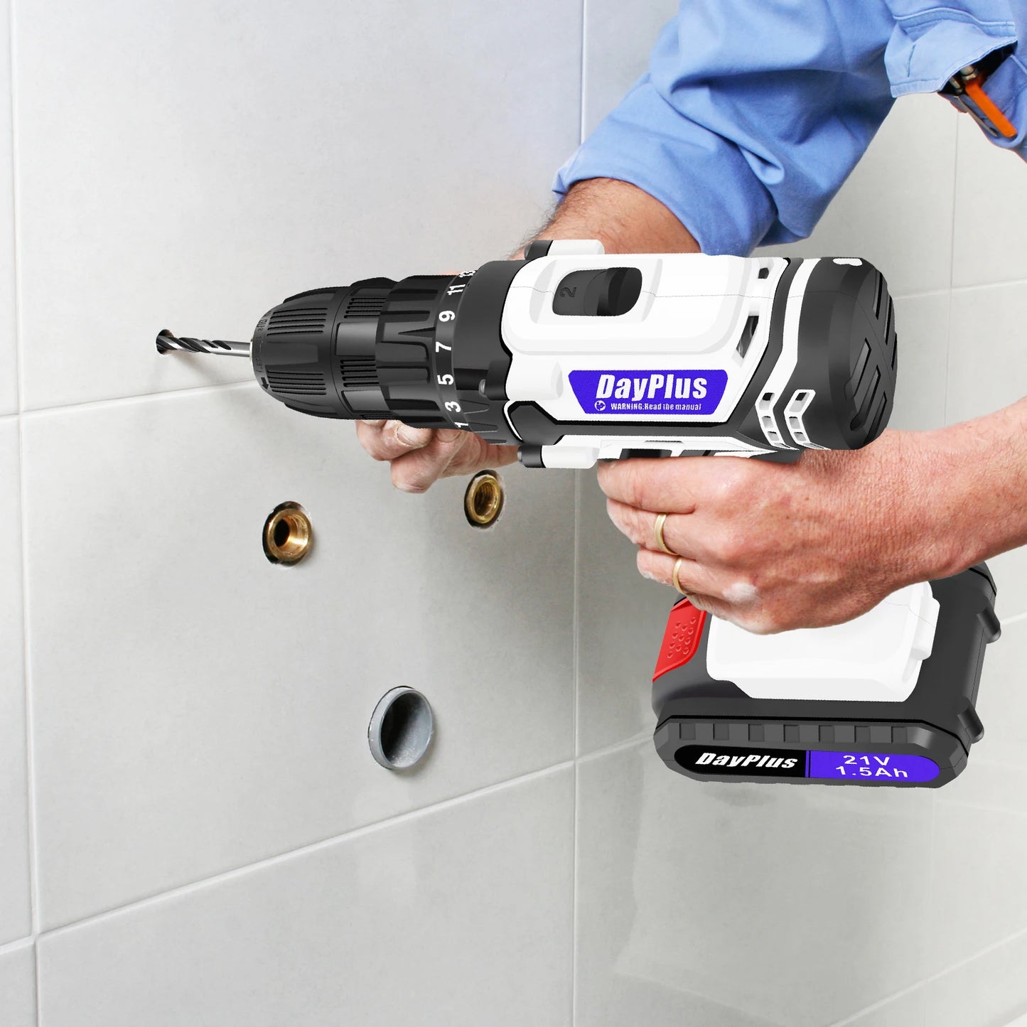 Perceuse ¨¦lectrique sans fil portable 21V, tournevis ¨¤ percussion avec batterie aste 1500mAh Eddie Ion 25 + 1 r¨¦glage de couple 45N.m