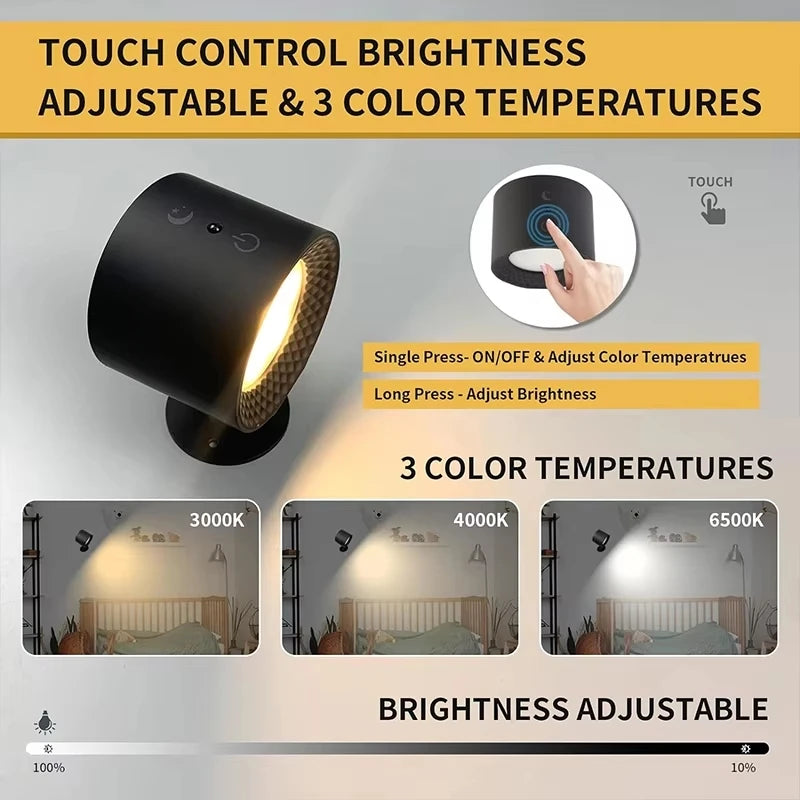 LED Mini applique magnétique double tête contrôle tactile télécommande sans fil Portable veilleuse 360 rotatif USB Recharge lampe d'ambiance
