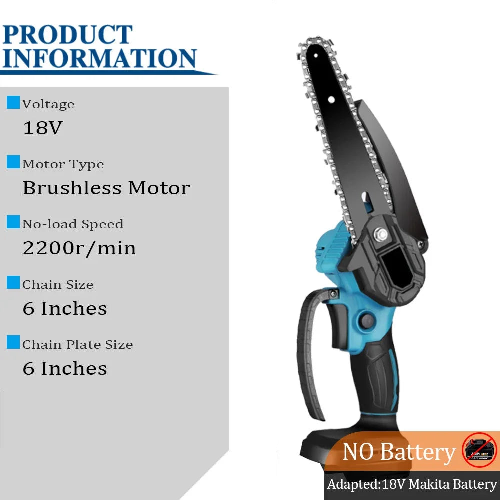 Scie ¹Èlectrique sans fil pour Makita, batterie 18V, Omicrophone automatique, d¹Èterminer le jardin, l'exploitation forestiõ¹re, la tron?onneuse, la coupe du bois, l'outil ¹Èlectrique, 6"