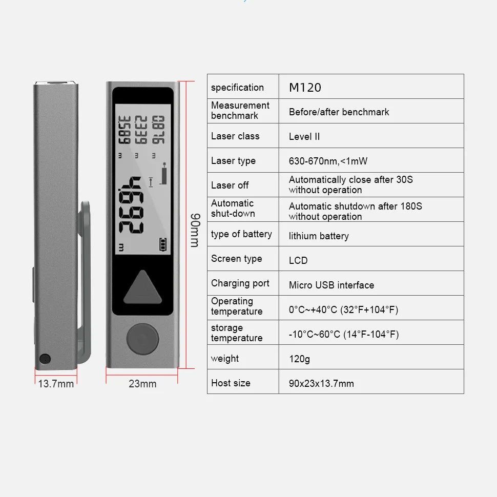 T¨¦l¨¦m¨¨tre laser Inter 40M, M120 , ruban ¨¤ mesurer, roulette avec roue, avec diffusion en anglais
