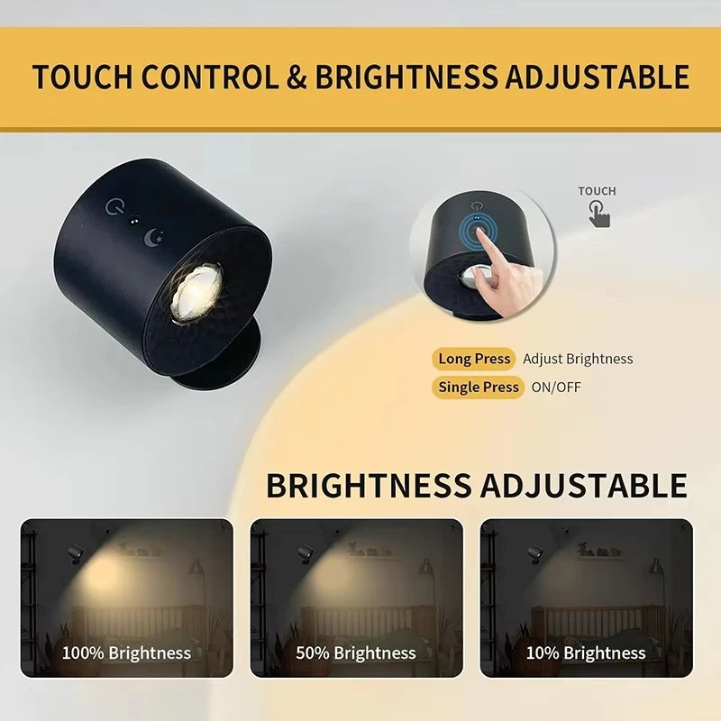 LED Mini applique magnétique double tête contrôle tactile télécommande sans fil Portable veilleuse 360 rotatif USB Recharge lampe d'ambiance