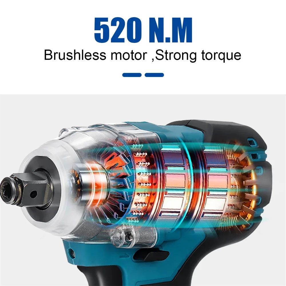 Cl¹È ½Ç chocs ¹Èlectrique sans fil, tournevis sans balais, outils ¹Èlectriques, compatible avec la batterie 18V, 520N.m, 1/2 pouces