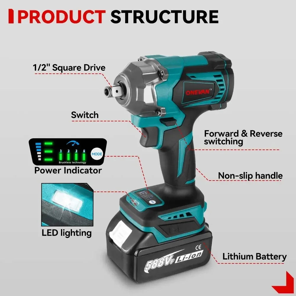 Cl¹È ½Ç chocs ¹Èlectrique sans balais, tournevis ½Ç douille sans fil, outils ¹Èlectriques, batterie Makita 18V, 1,2"