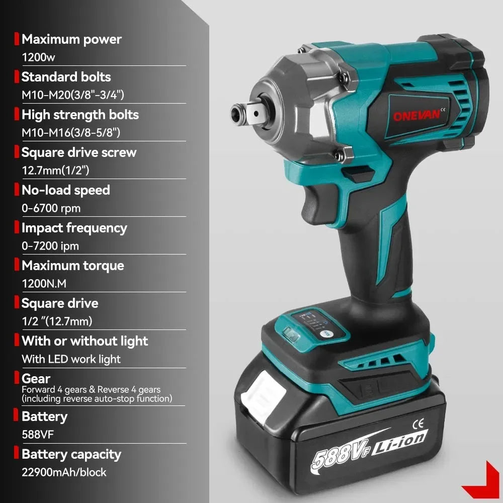 Cl¹È ½Ç chocs ¹Èlectrique sans balais, tournevis ½Ç douille sans fil, outils ¹Èlectriques, batterie Makita 18V, 1,2"
