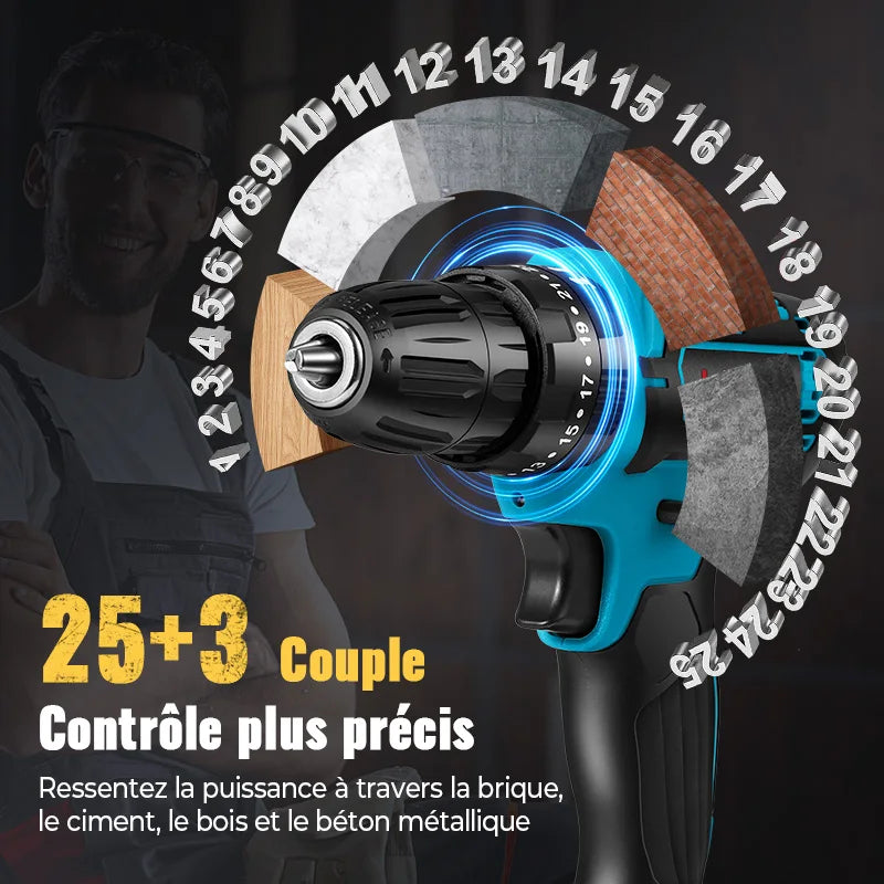 Tournevis sans fil ½Ç impact 28V, perceuses ½Ç grande vitesse, perceuse ½Ç batterie aste, perceuse domestique, outils ¹Èlectriques avec forets