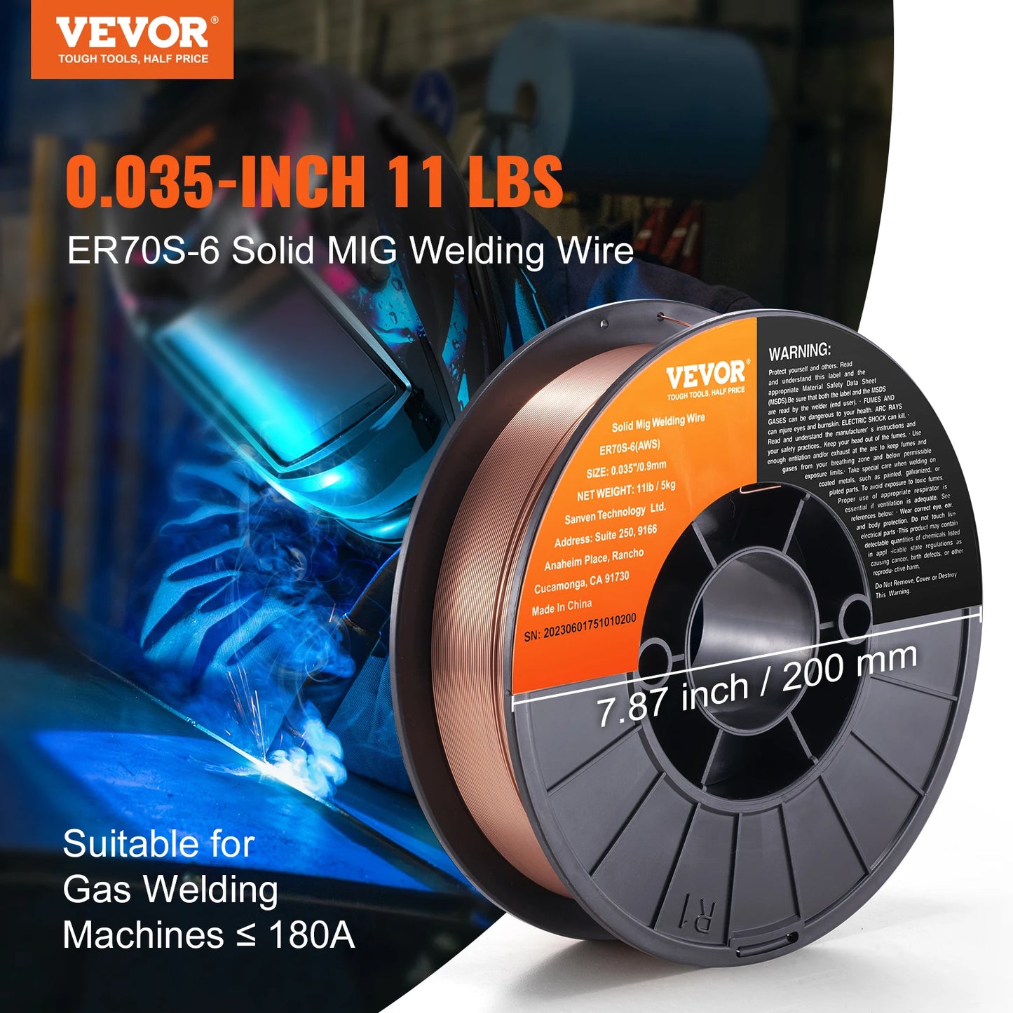 Fil de Soudage 0,8 mm 5 kg Fil de Soudure MIG ER70S-6 Bobine Fil ½Ç Souder Solide Acier Doux 200 mm R¹Èsistance Traction 490-670 MPa Alimentation Lisse Joints Soudure Solides pour Machine ½Ç Souder