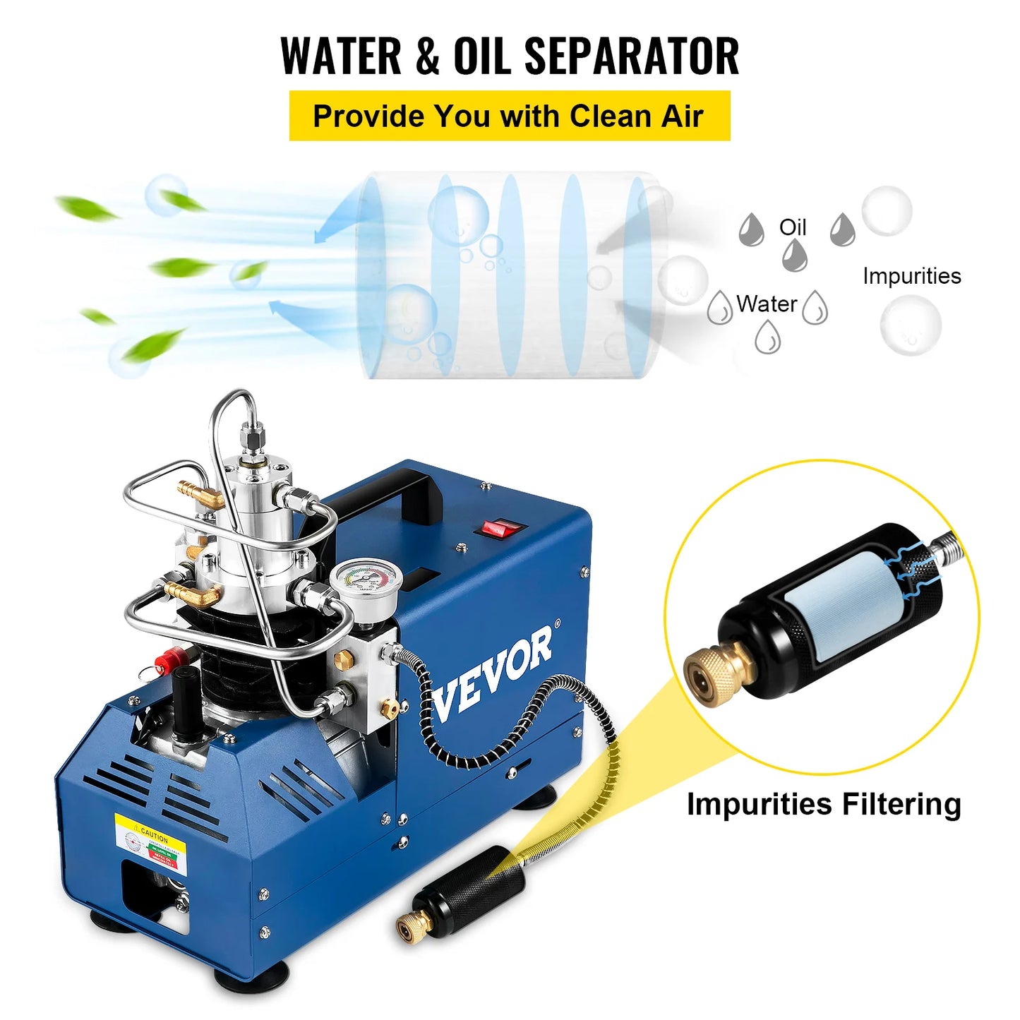 Pompe ¨¤ Air PCP Pression 300BAR 30MPA 4500PSI 1800W Refroidissement Eau Arr¨ºt Manuel pour Bouteille Plong¨¦e Paintball