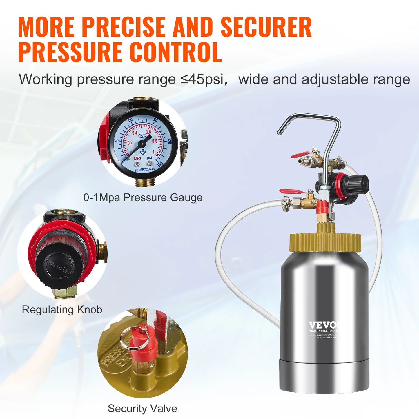 Pot de Pression pour Peinture en A¨¦rosol, Pr¨¦cieux et observateur, Buse de 1.8mm, Pistolet, Tuyaux de 3m, 2L/0.5gal