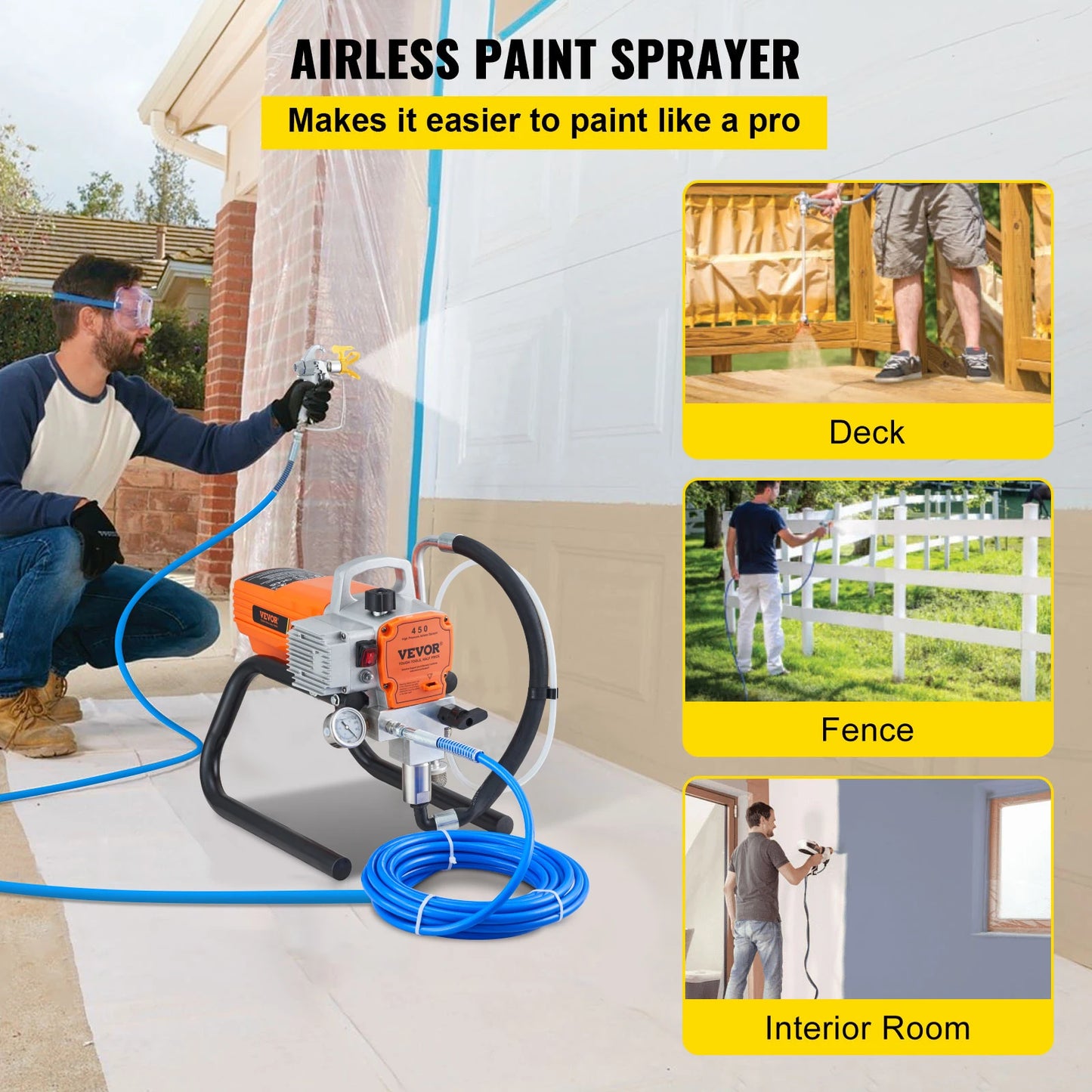 Pulv¨¦risateur sans Air avec Tuyau Haute Pression, Pistolet de Peinture Murale Plafond 1800 W, 3000 PSI, 1,8 L/min, Pression de Pulv¨¦risation R¨¦glable, pour Peinture Int¨¦rieure Ext¨¦rieure
