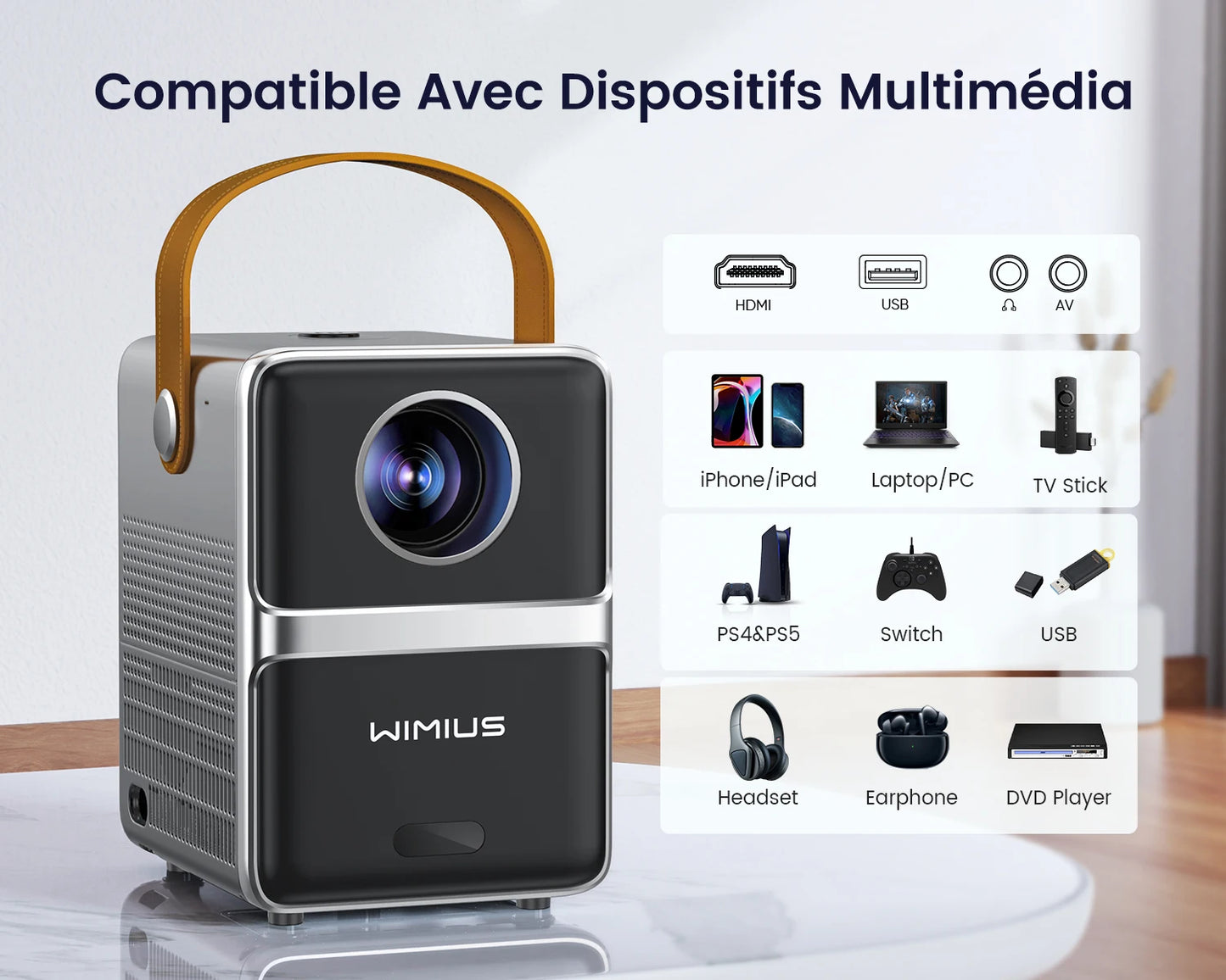Projecteur de th¨¦atre portable, 18000lumens, WiFi 5G, Bluetooth, prise en charge Full HD, ¨¦cran 1080P, home cin¨¦ma