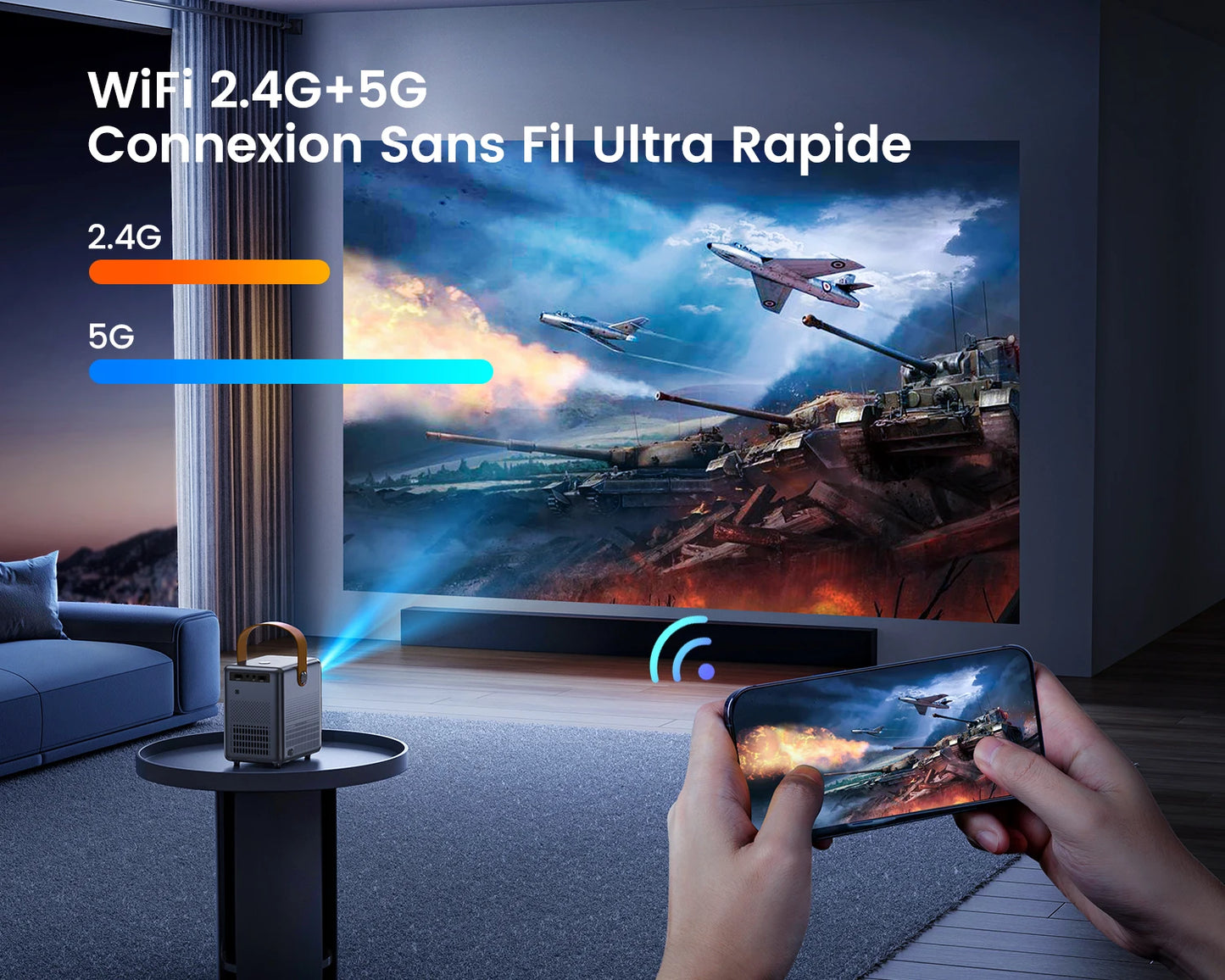 Projecteur de th¨¦atre portable, 18000lumens, WiFi 5G, Bluetooth, prise en charge Full HD, ¨¦cran 1080P, home cin¨¦ma