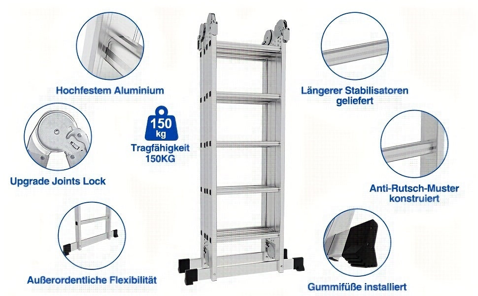 ¨¦chelle multifonction 4X4/4X5 marches ¨¦chelle en aluminium 4.7M/5.8M Max 150kg ¨¦chelle multifonctionnelle ¨¦chelle pliante avec plateforme et roues, ¨¦chelle domestique, Escabeau, Super ¨¦chelle pour la maison et le jardin
