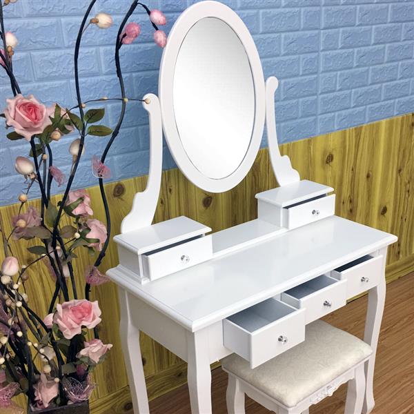 Rotation 360¡ã Miroir simple 5 tiroirs Coiffeuse Blanc
