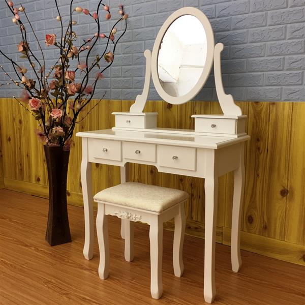 Rotation 360¡ã Miroir simple 5 tiroirs Coiffeuse Blanc
