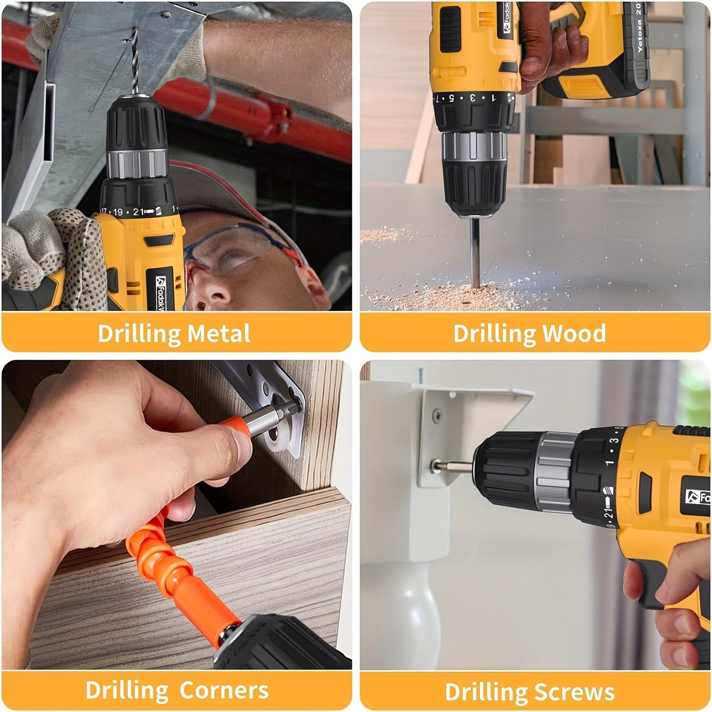 Ensemble de perceuses sans fil, perceuse électrique 20 V avec batterie et chargeur, 30 N.m et 21+1 couple, 2 vitesses variables, avec kit de 59 forets pour visseuse, vis,Vert clair