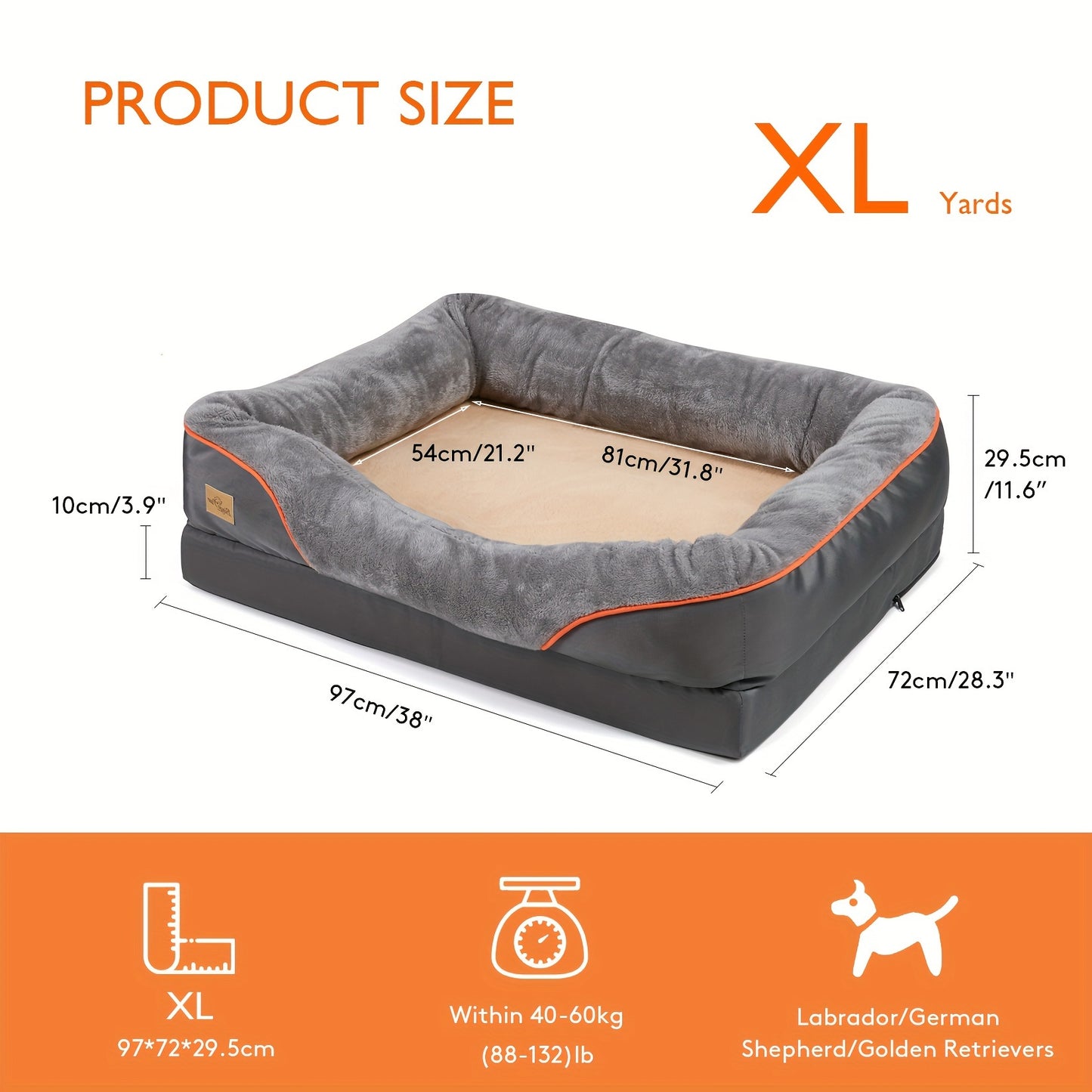 Lit orthop¨¦dique extra large pour chien, lit pour animal de compagnie en mousse ¨¦ponge, avec housse lavable ¨¤ fermeture ¨¦clair, canap¨¦-lit pour chien, pour grands chiens g¨¦ants, jouet couineur en cadeau, XL