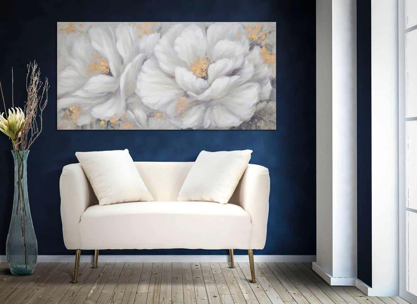 DIPINTO SU TELA BLANC/OR FLEUR CM 
140X3,7X70