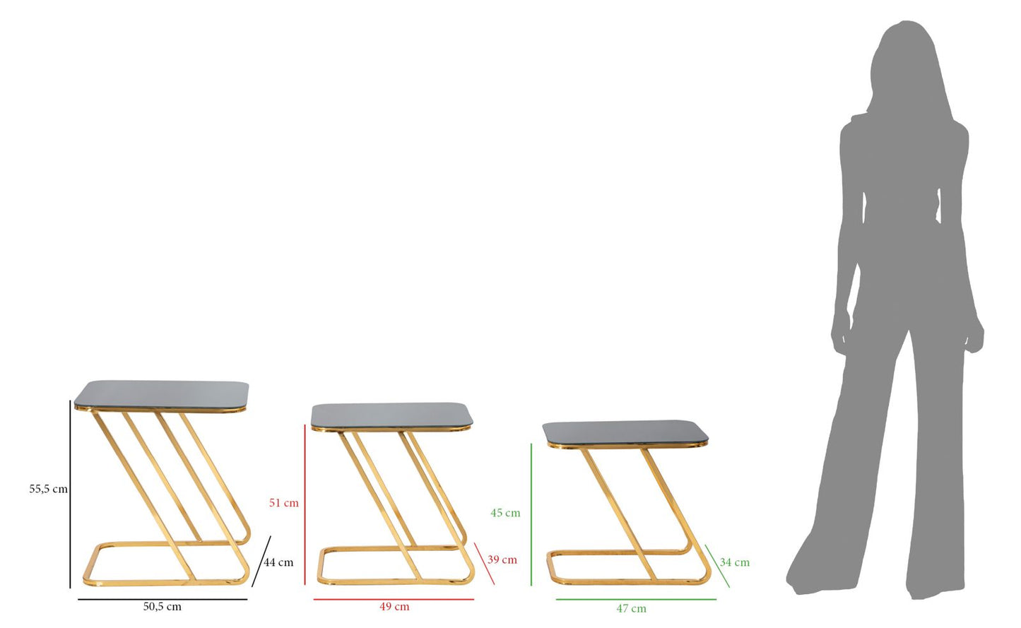 TAVOLINETTI ENSEMBLE SIMPLE 3PZ CM 44X50,5X55,5-39X49X51-34X47X45