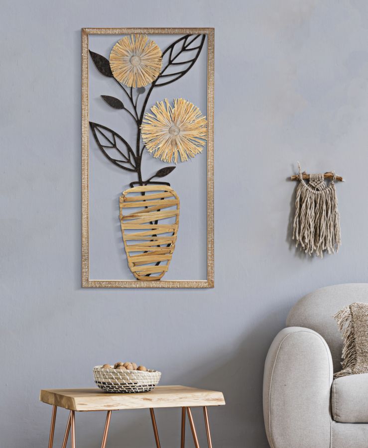 PANNELLO DA MURO IN FERRO E LEGNO VASO CM 40X3,5X80