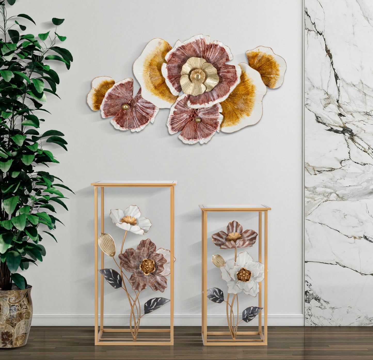 TAVOLINETTI FLEUR COPPIA CM 36X36X70-30X30X60