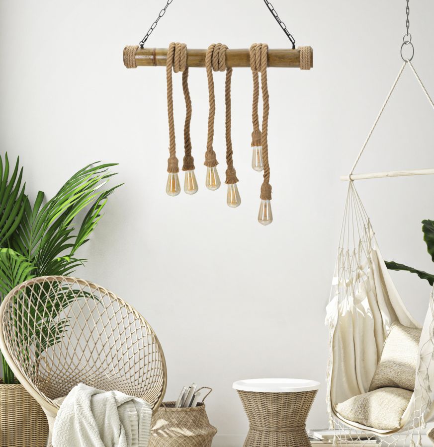 LAMPADARIO BAMBOU/CORDE CM 80X15X120