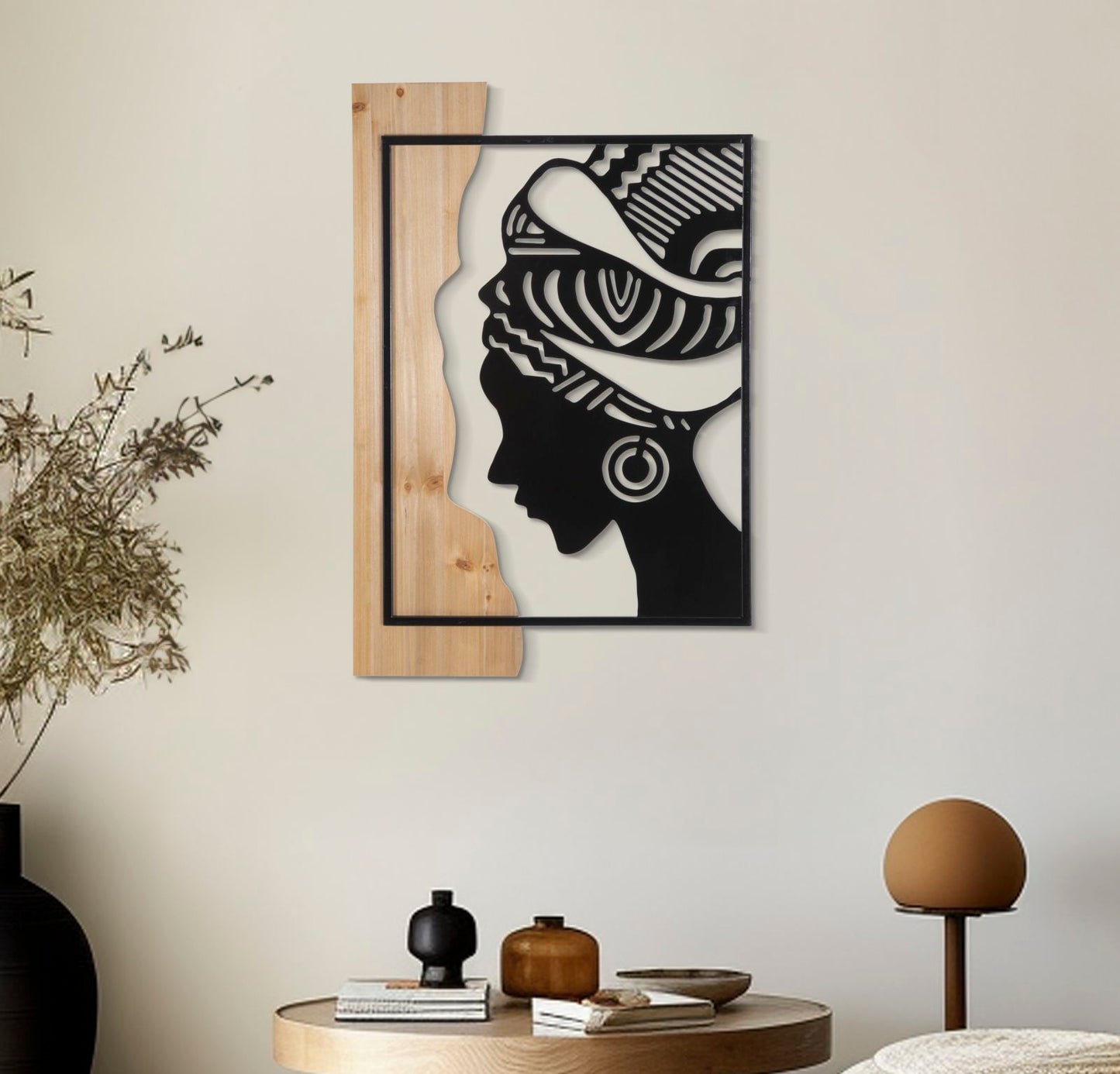 PANNELLO DA MURO TRIBAL FERRO E BOIS CM 53X2X80
