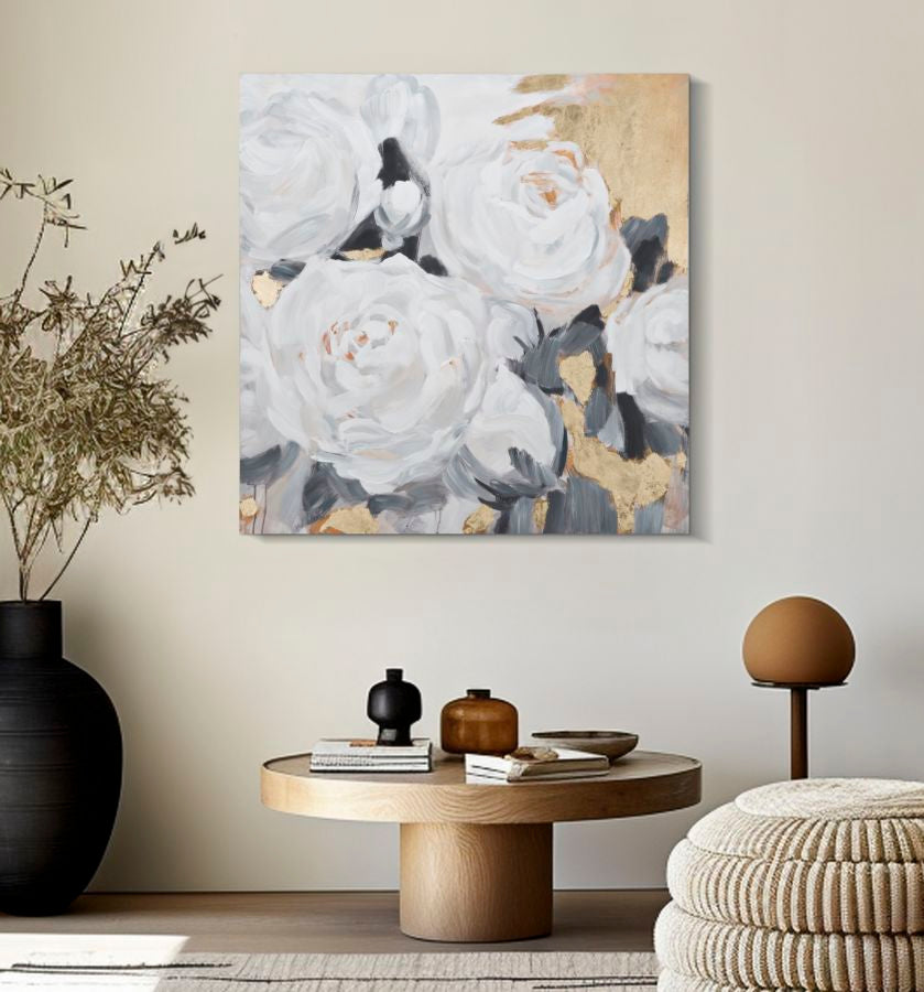 DIPINTO SU TELA FLEUR BLANCHE -A- CM 90X3,7X90