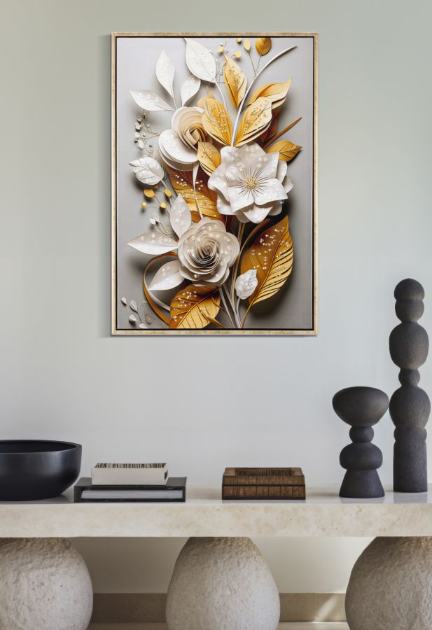 DIPINTO SU TELA LACCATO FLORA C/CORNICHE CM 42X3,5X62