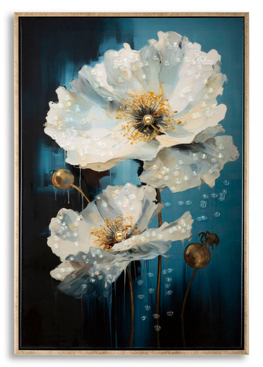 DIPINTO SU TELA LACCATO BLEU C/CORNICHE CM 42X3,5X62