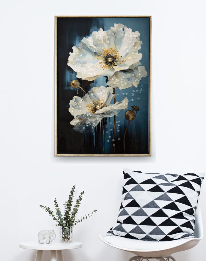 DIPINTO SU TELA LACCATO BLEU C/CORNICHE CM 42X3,5X62