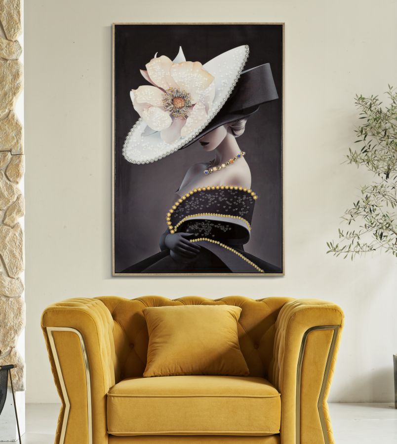 DIPINTO SU TELA LACCATO WIEN CHAPEAU -B- C/CORNICHE CM 62X4X92