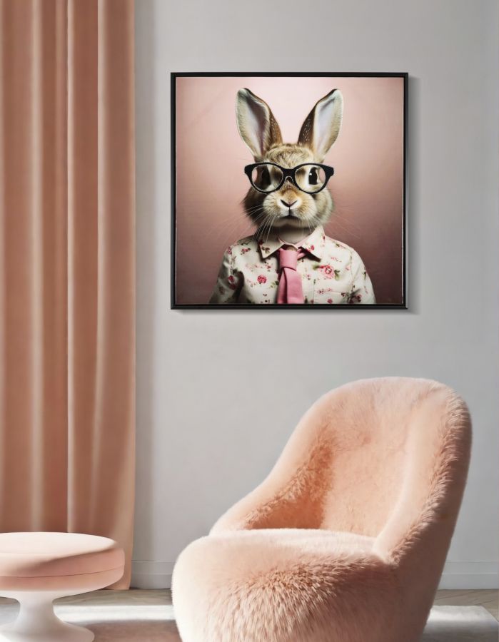 DIPINTO SU TELA LACCATO LAPIN C/CORNICHE CM 62,5X2,8X62,5