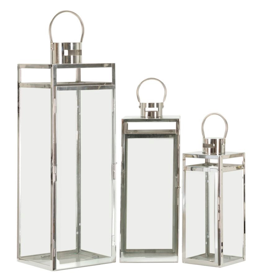 LANTERNE ARGENT JEU 3 PZ CM 22X22,5X70,5-18X18,5X50-14X14,5X38