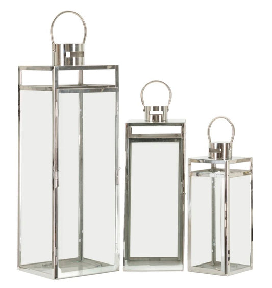 LANTERNE ARGENT JEU 3 PZ CM 22X22,5X70,5-18X18,5X50-14X14,5X38