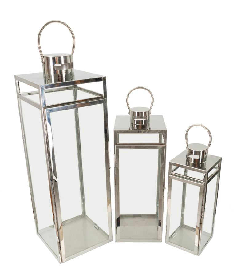 LANTERNE ARGENT JEU 3 PZ CM 22X22,5X70,5-18X18,5X50-14X14,5X38