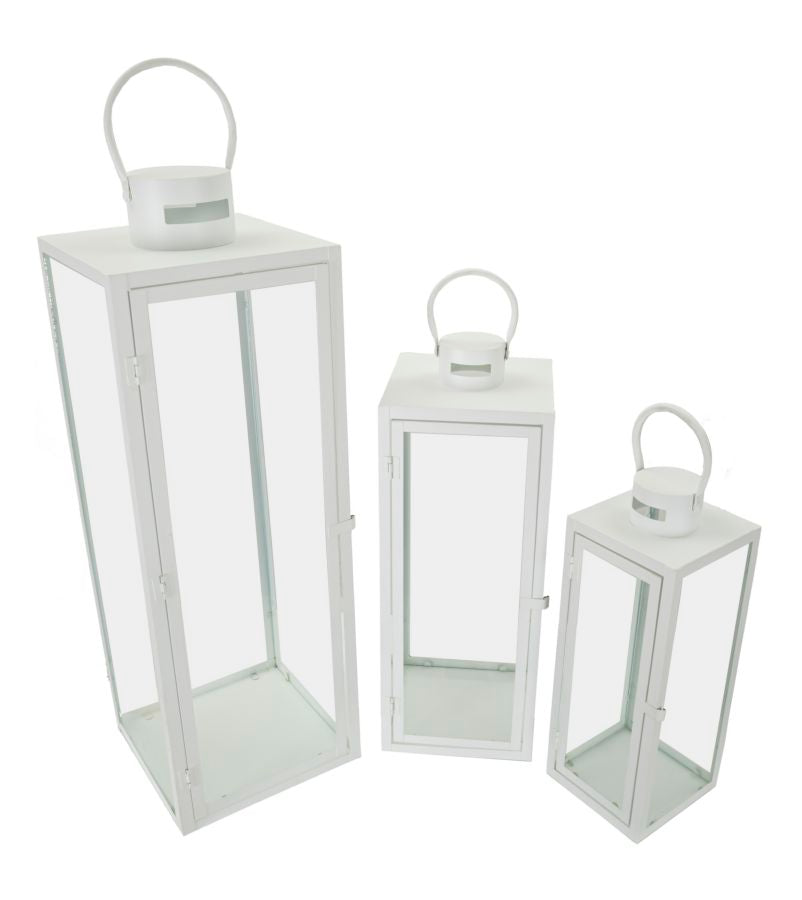 LANTERNE BLANC JEU 3 PZ CM 22X22X66-18X18X49,5-14X14X39