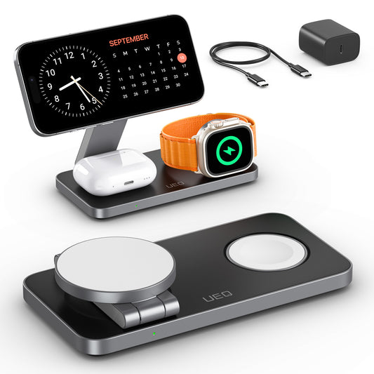 Station de Charge Sans Fil Rapide 3 en 1 - Compatible iPhone 16/15/14/13/12 Pro/Max/Plus, Apple Watch 9/8/SE/7/6/5/4/3/2, AirPods 2/3/Pro - Charge Magnétique et Sécurisée