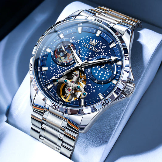 Montre m¨¦canique ¨¦tanche enti¨¨rement automatique pour homme, montres ¨¦tanches, phase de lune ¨¦toil¨¦e, marque sup¨¦rieure originale, chaussures multifonctionnelles