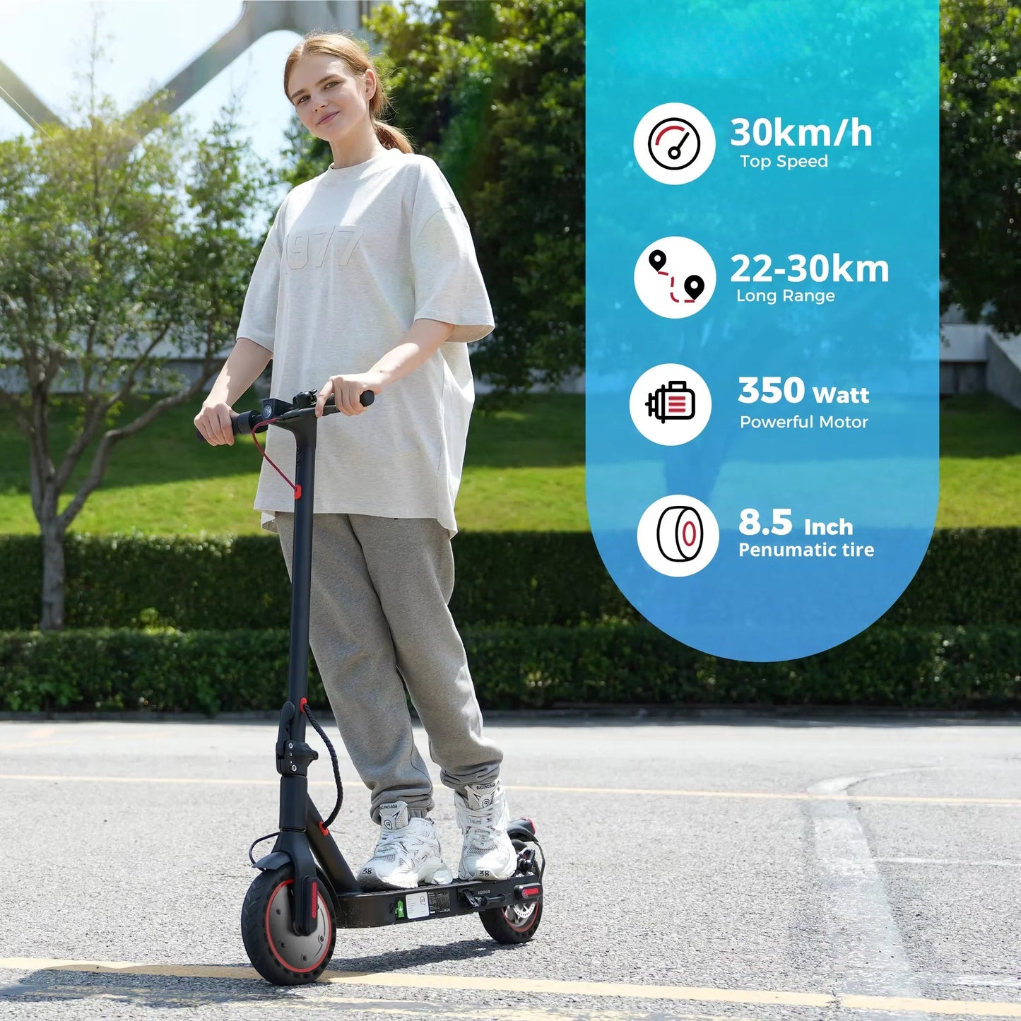 Trottinette ¨¦lectrique Pliable i9 pour Adultes, Scooter en Nid d'Abeille, Scooter ¨¦lectrique, 350W, 7,5 Ah, 30km, h, 8.5 Pouces