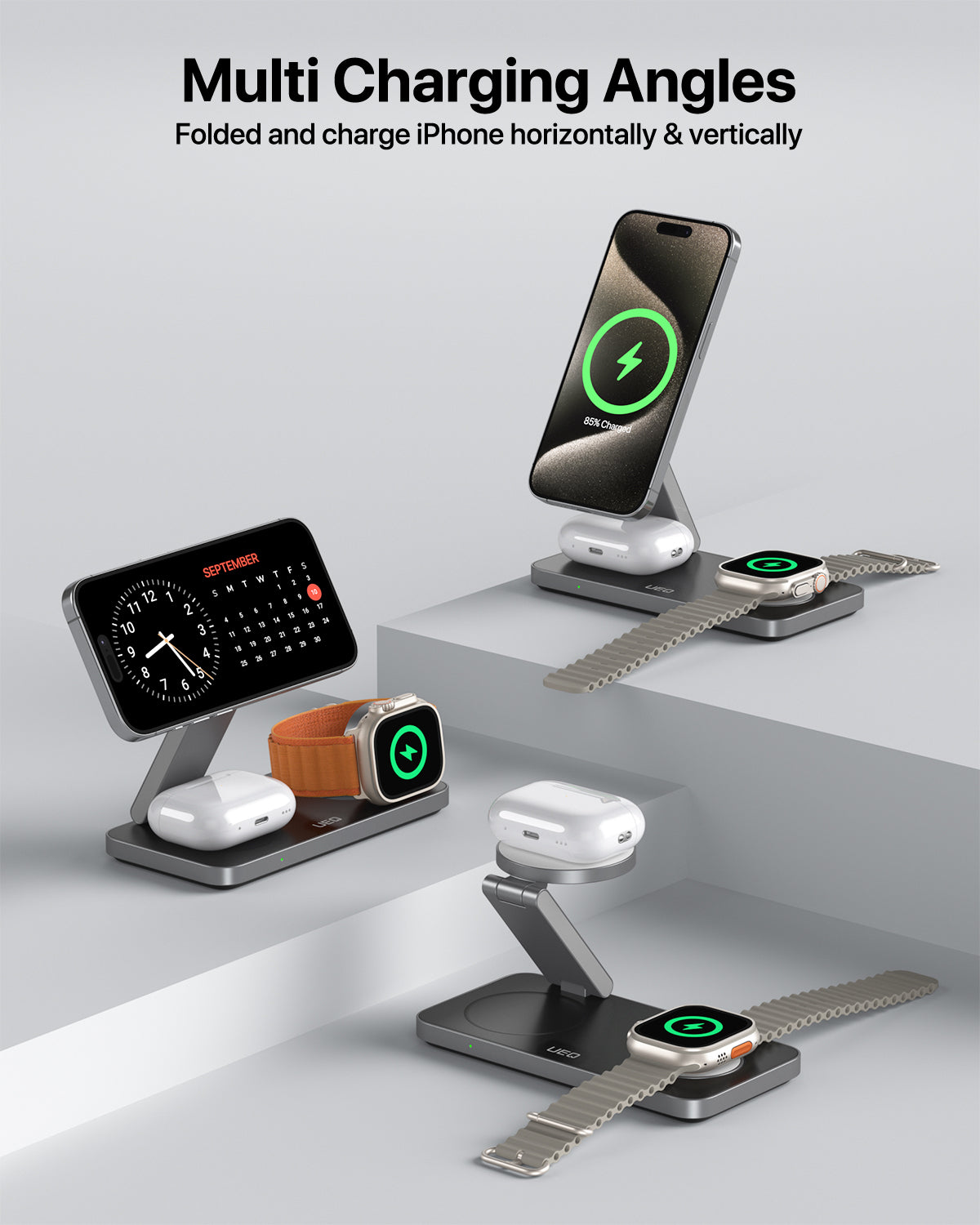 Station de Charge Sans Fil Rapide 3 en 1 - Compatible iPhone 16/15/14/13/12 Pro/Max/Plus, Apple Watch 9/8/SE/7/6/5/4/3/2, AirPods 2/3/Pro - Charge Magnétique et Sécurisée
