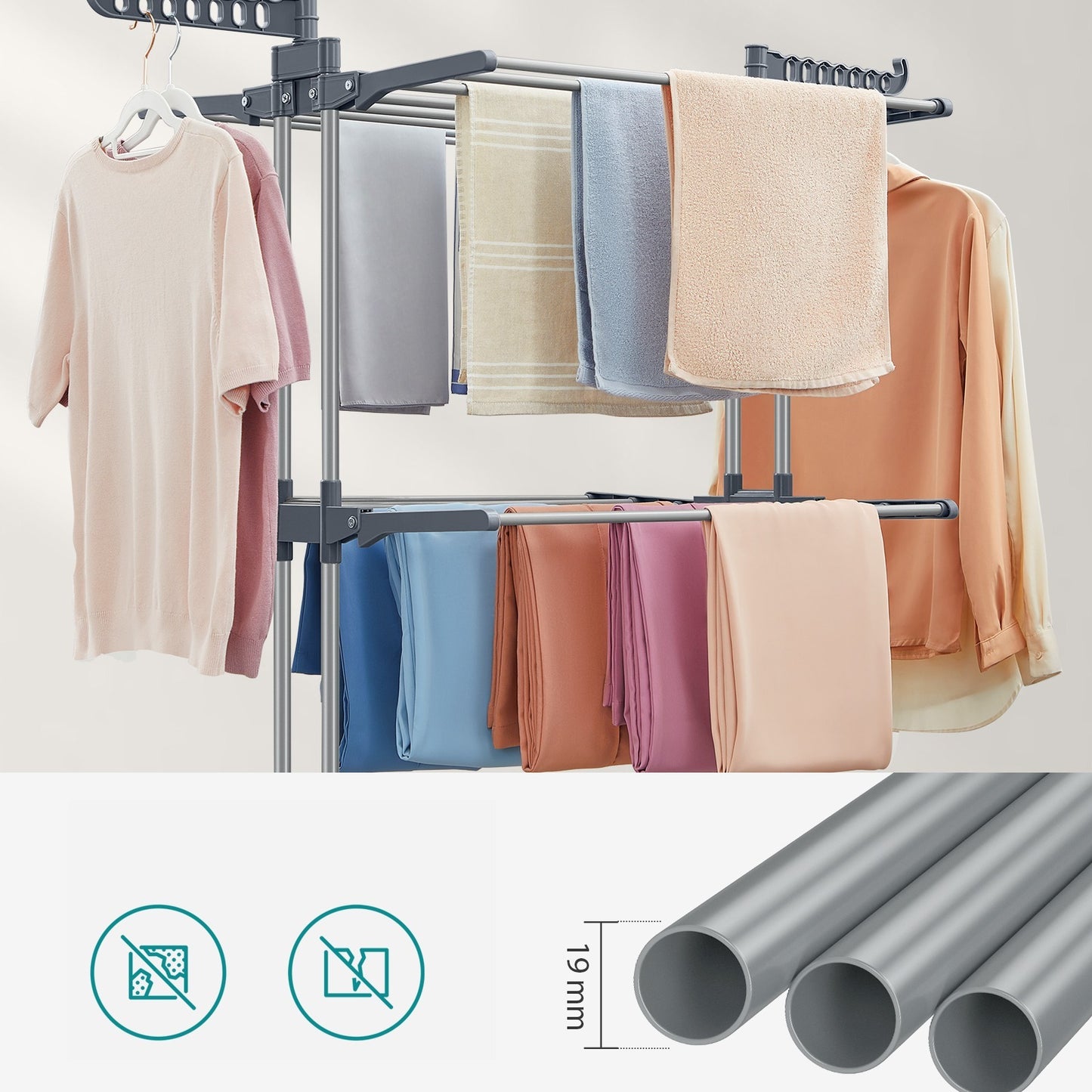 S¨¦choir ¨¤ Linge, Etendoir Linge Int¨¦rieur Pliable, avec roulettes, 4 Niveaux, 64 x 126 x 172 cm, Buanderie, Utilisation Int¨¦rieure et Ext¨¦rieure