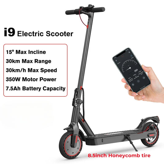Trottinette ¨¦lectrique Pliable i9 pour Adultes, Scooter en Nid d'Abeille, Scooter ¨¦lectrique, 350W, 7,5 Ah, 30km, h, 8.5 Pouces