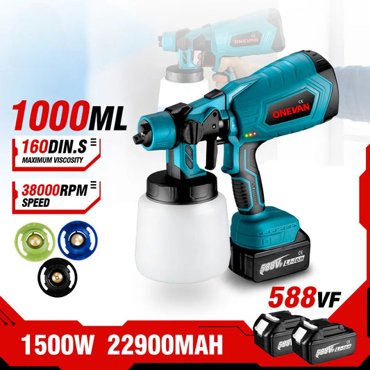 Pistolet ¨¤ peinture ¨¦lectrique sans fil, pulv¨¦risateur de peinture, a¨¦rographe ¨¤ rev¨ºtement en acier pour meubles automobiles, 3 buses, compatible avec la batterie Makita, 1000ml
