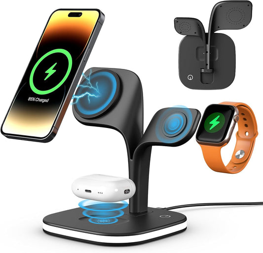 Station de Charge Sans Fil 3 en 1 Magnétique - Compatible iPhone 16/15/14/13/12, Apple Watch 10/9/8/7/6/SE/5/4/3, AirPods 2/3/4/Pro - Charge Rapide et Sécurisée