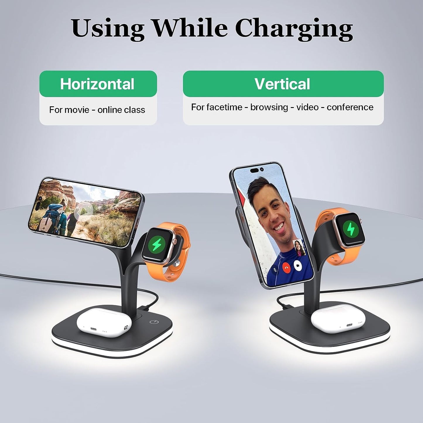 Station de Charge Sans Fil 3 en 1 Magnétique - Compatible iPhone 16/15/14/13/12, Apple Watch 10/9/8/7/6/SE/5/4/3, AirPods 2/3/4/Pro - Charge Rapide et Sécurisée