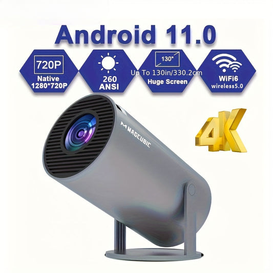 Projecteur HY300Pro 4K Android 11 Double Wifi6 260 ANSI Prise EU Allwinner H713 sans fil 5.0 1080P 1280*720P Home Cin¨¦ma Projecteur Ext¨¦rieur