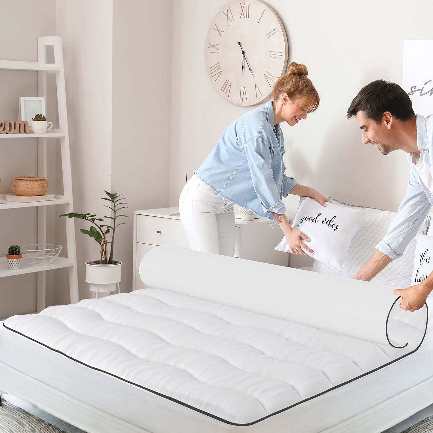 Surmatelas Moelleux Vague en Microfibre - Confort Sup¨¦rieur, Respirant et Anti-Acarien - Id¨¦al pour Matelas 2 Places, Clic Clac, BZ£¬140 x 190 cm