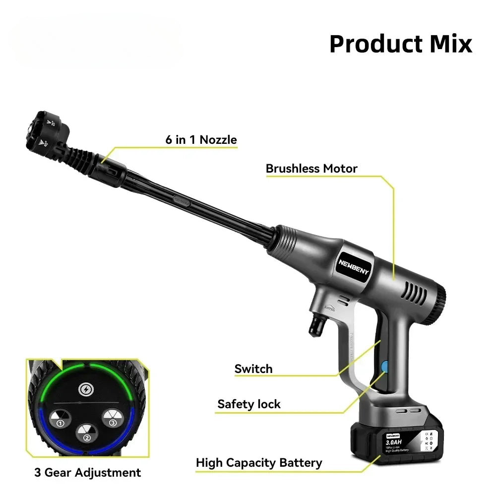 Pistolet nettoyeur haute pression ¨¦lectrique sans balais, sans fil, efficace, voiture, jardin, livres, pulv¨¦risateur, DONFor, Makita, batterie 18V, 3500W, 200Bar