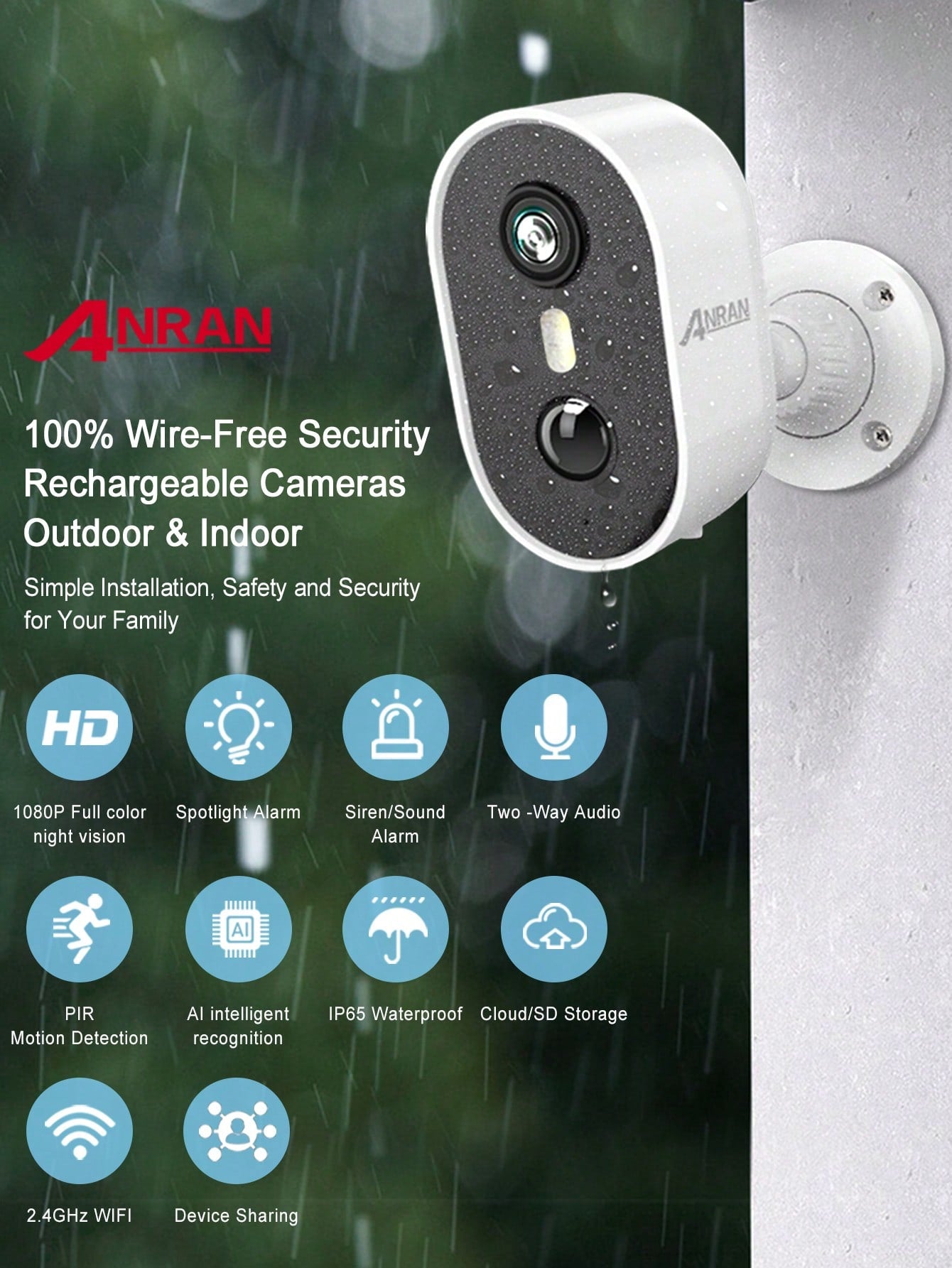 Cam¨¦ra Surveillance WiFi sans Fil Batterie, Audio Bidirectionnel, Vision Nocturne Color¨¦e, Sir¨¨ne Alarme, Mouvement PIR, Compatible Alexa, HD 3MP IP Camera Ext¨¦rieure/Int¨¦rieure