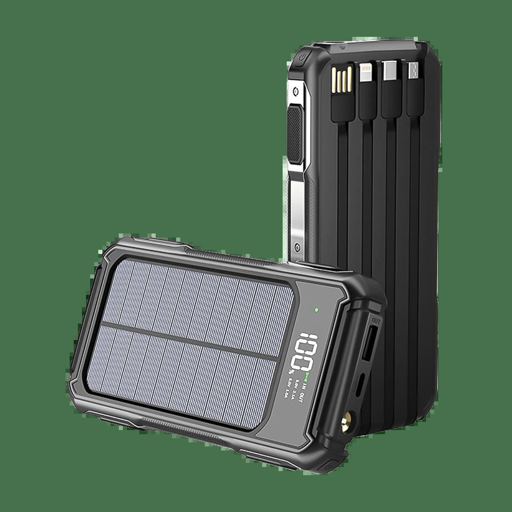 Banque d'¨¦nergie 10000mAh Chargeur sans fil Livr¨¦ avec 4 cables et sorties, Protable Power Bank pour iPhone 15 14 13 et t¨¦l¨¦phones Android, chargeur solaire avec affichage num¨¦rique, lampe de poche